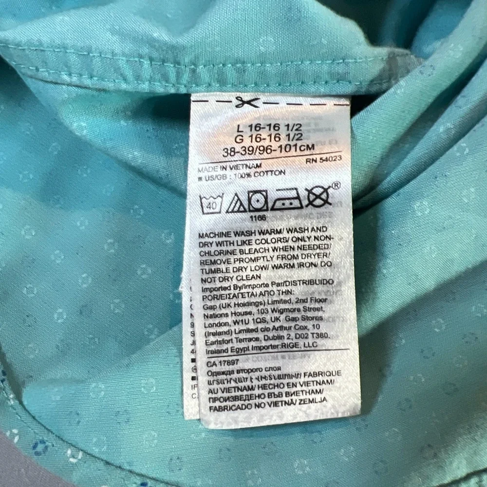 Banana Republic Dress Shirt Mens L 16-16.5 Aqua Cotton Button Up Spread Collar
